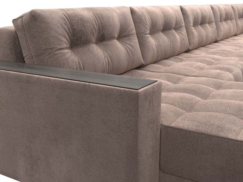 Диван П-образный с декором Лига-049 НПБ Мегалонг, Велюр, TOWER 05 бежевый