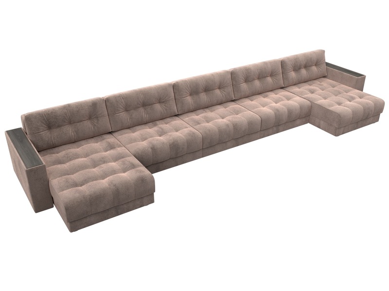 Диван П-образный с декором Лига-049 НПБ Мегалонг, Велюр, TOWER 05 бежевый