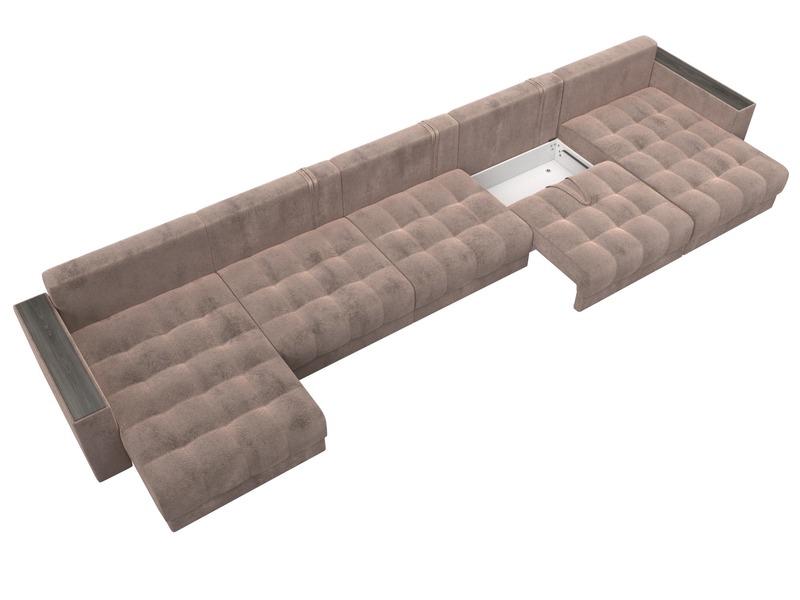 Диван П-образный с декором Лига-049 НПБ Мегалонг, Велюр, TOWER 05 бежевый