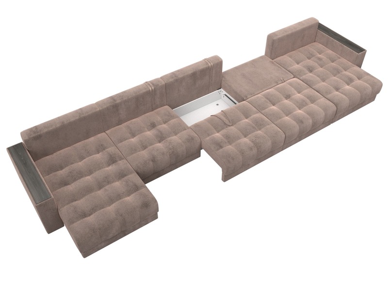 Диван П-образный с декором Лига-049 НПБ Мегалонг, Велюр, TOWER 05 бежевый