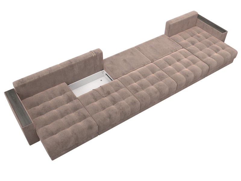 Диван П-образный с декором Лига-049 НПБ Мегалонг, Велюр, TOWER 05 бежевый