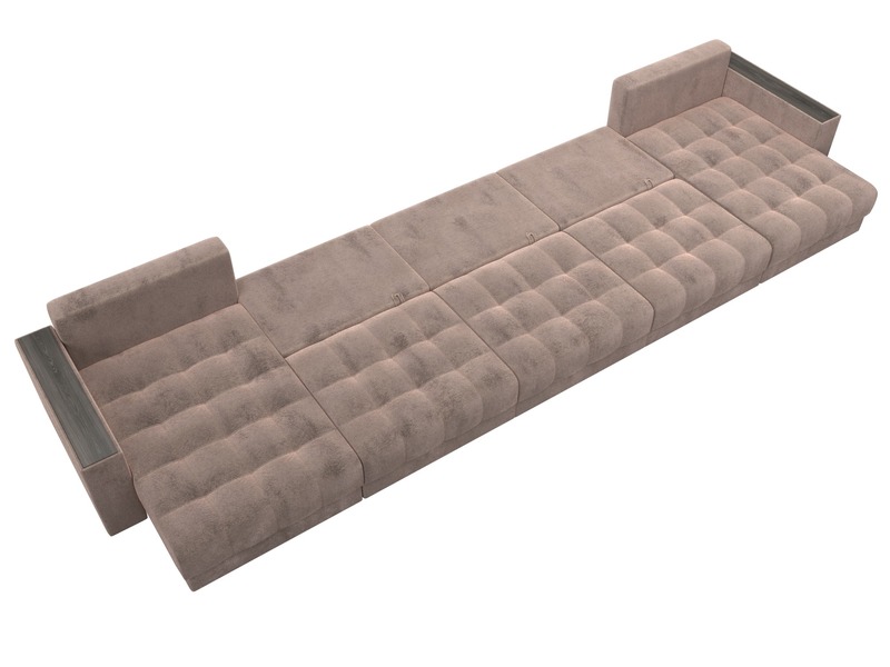 Диван П-образный с декором Лига-049 НПБ Мегалонг, Велюр, TOWER 05 бежевый