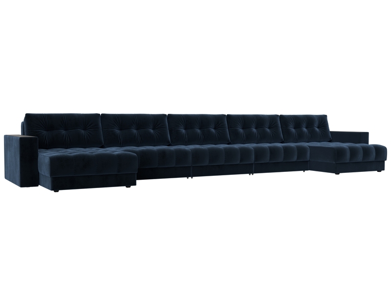 Диван П-образный с декором Лига-049 НПБ Мегалонг, Велюр, TOWER 13 синий