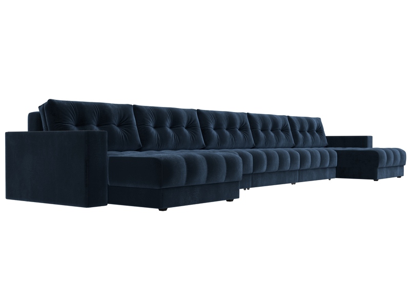 Диван П-образный с декором Лига-049 НПБ Мегалонг, Велюр, TOWER 13 синий