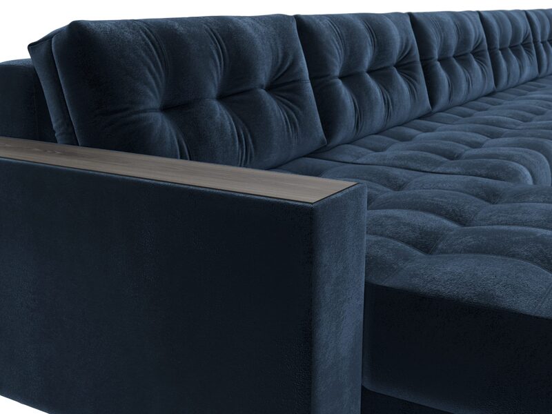 Диван П-образный с декором Лига-049 НПБ Мегалонг, Велюр, TOWER 13 синий