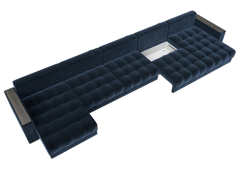 Диван П-образный с декором Лига-049 НПБ Мегалонг, Велюр, TOWER 13 синий