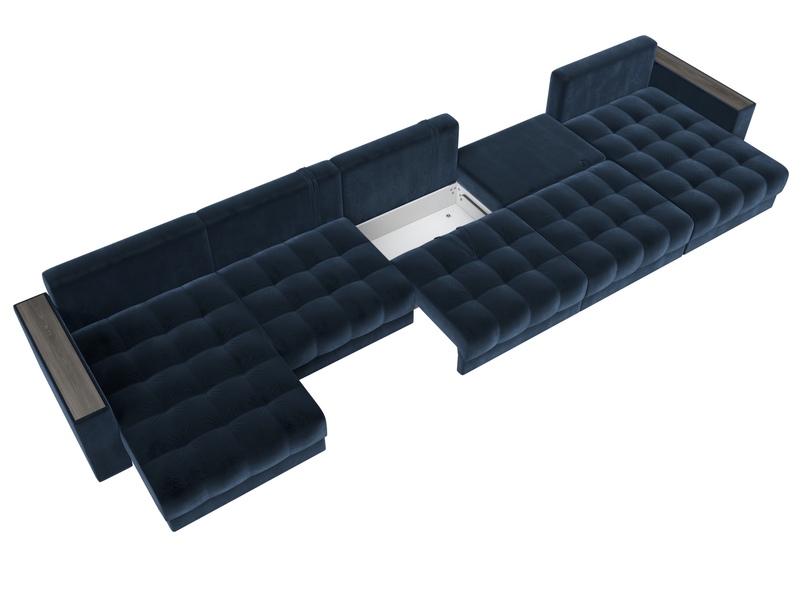 Диван П-образный с декором Лига-049 НПБ Мегалонг, Велюр, TOWER 13 синий