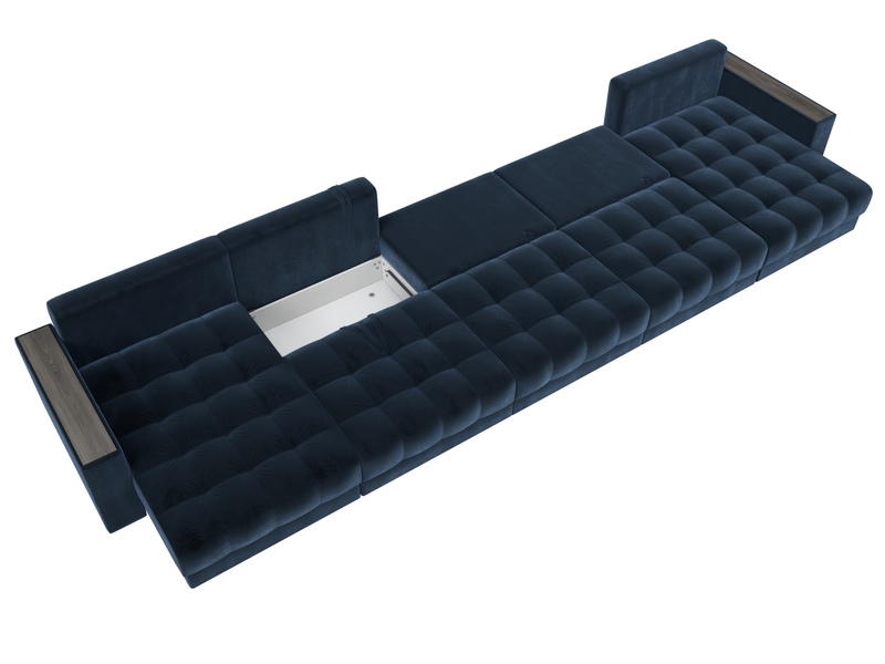 Диван П-образный с декором Лига-049 НПБ Мегалонг, Велюр, TOWER 13 синий