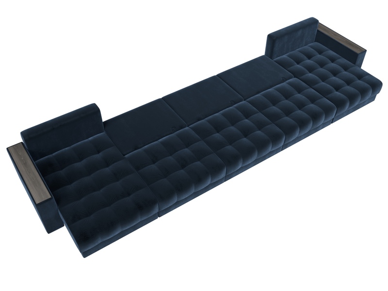 Диван П-образный с декором Лига-049 НПБ Мегалонг, Велюр, TOWER 13 синий