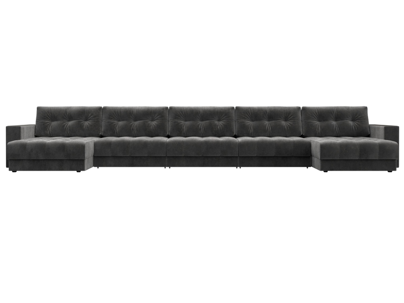 Диван П-образный с декором Лига-049 НПБ Мегалонг, Велюр, TOWER 10 серый