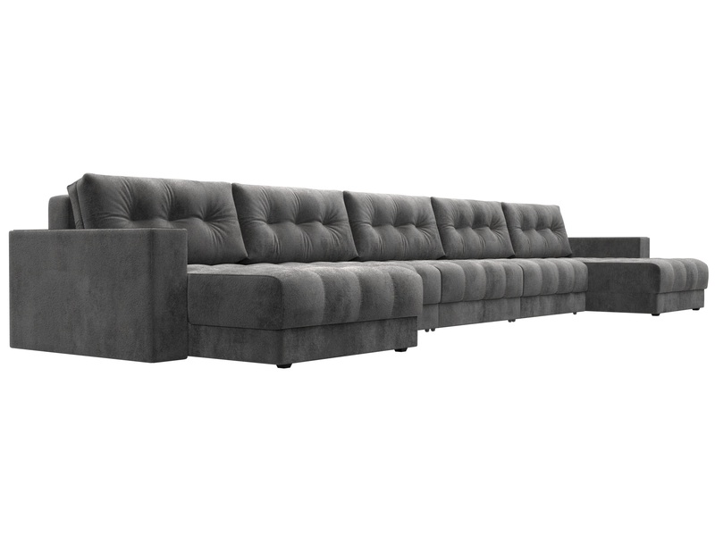 Диван П-образный с декором Лига-049 НПБ Мегалонг, Велюр, TOWER 10 серый