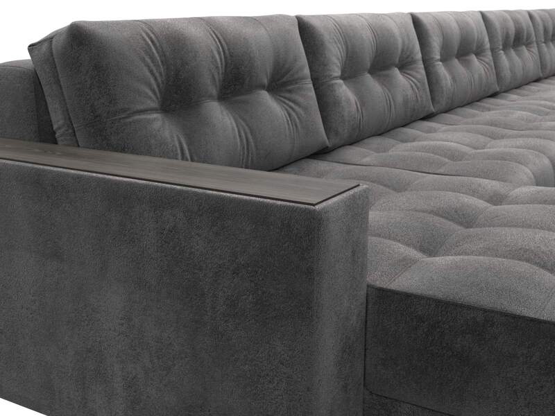 Диван П-образный с декором Лига-049 НПБ Мегалонг, Велюр, TOWER 10 серый