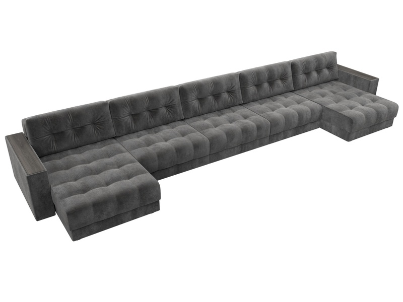 Диван П-образный с декором Лига-049 НПБ Мегалонг, Велюр, TOWER 10 серый