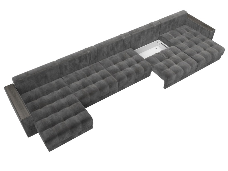 Диван П-образный с декором Лига-049 НПБ Мегалонг, Велюр, TOWER 10 серый