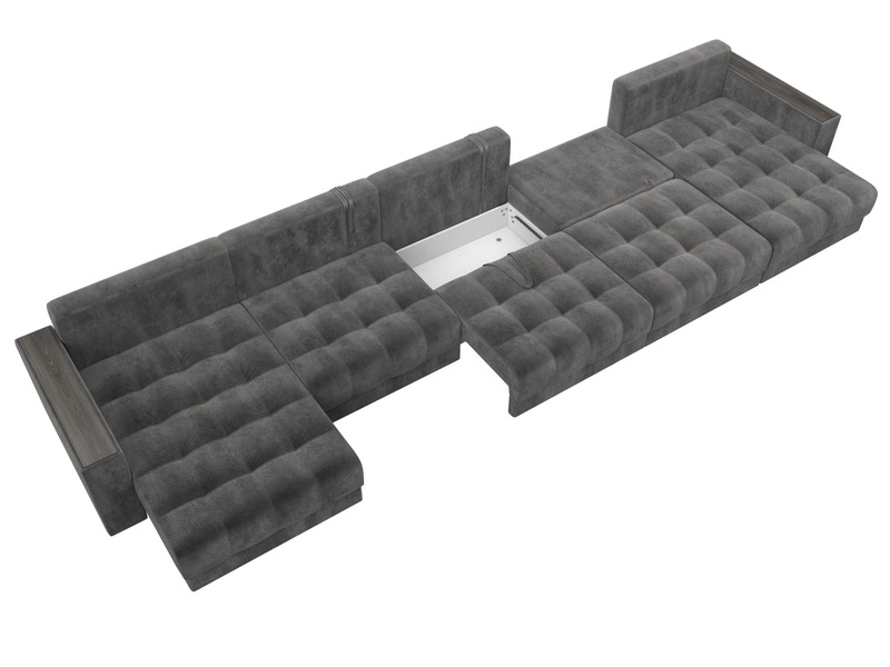 Диван П-образный с декором Лига-049 НПБ Мегалонг, Велюр, TOWER 10 серый