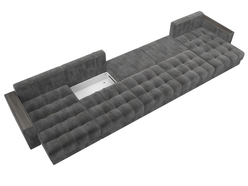 Диван П-образный с декором Лига-049 НПБ Мегалонг, Велюр, TOWER 10 серый