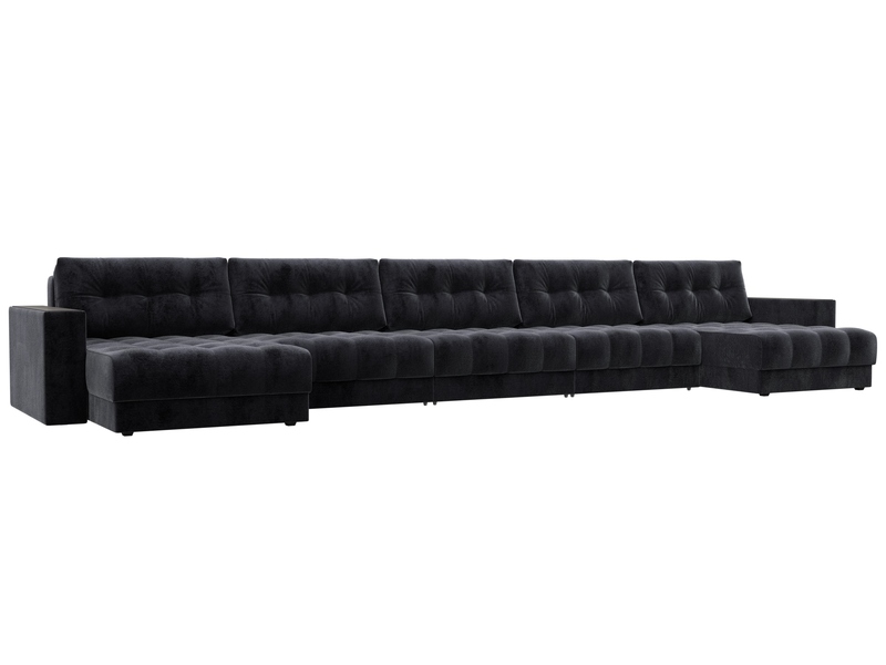 Диван П-образный с декором Лига-049 НПБ Мегалонг, Велюр, TOWER 11 темно-серый