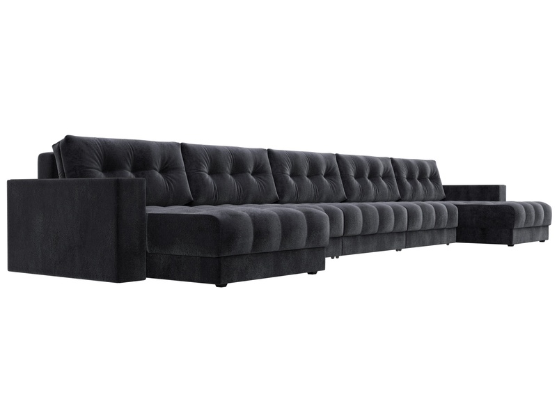 Диван П-образный с декором Лига-049 НПБ Мегалонг, Велюр, TOWER 11 темно-серый