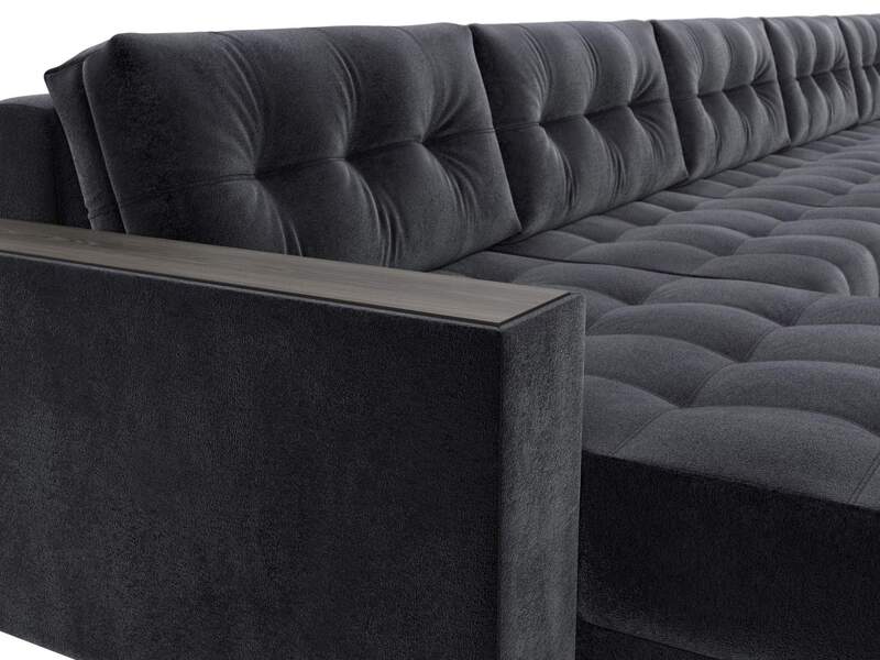 Диван П-образный с декором Лига-049 НПБ Мегалонг, Велюр, TOWER 11 темно-серый