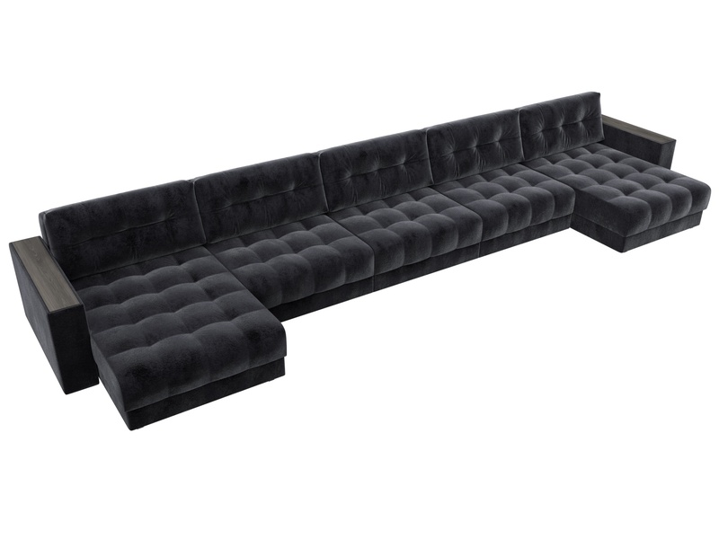 Диван П-образный с декором Лига-049 НПБ Мегалонг, Велюр, TOWER 11 темно-серый