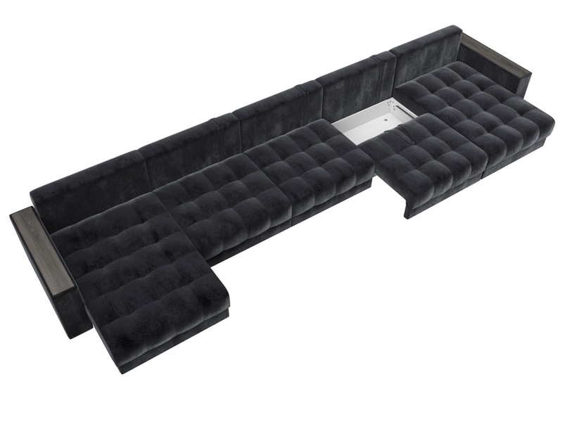 Диван П-образный с декором Лига-049 НПБ Мегалонг, Велюр, TOWER 11 темно-серый