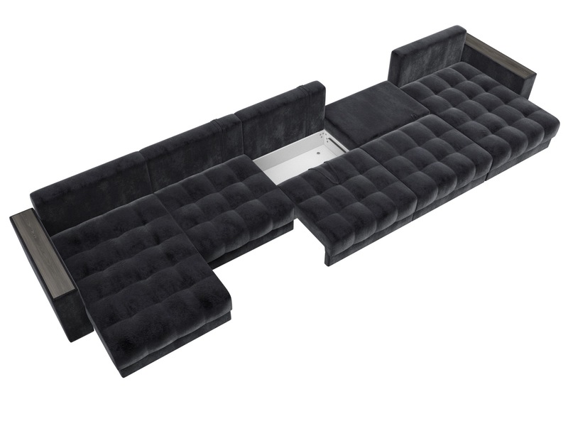 Диван П-образный с декором Лига-049 НПБ Мегалонг, Велюр, TOWER 11 темно-серый