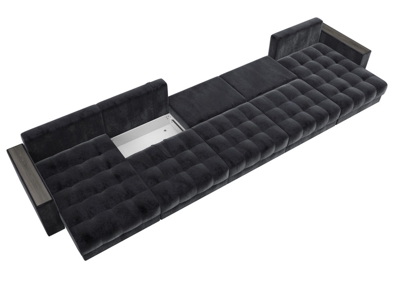 Диван П-образный с декором Лига-049 НПБ Мегалонг, Велюр, TOWER 11 темно-серый