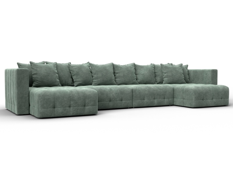 Диван П-образный Лига-052 НПБ Лонг, Велюр, BRUT 08 зеленый