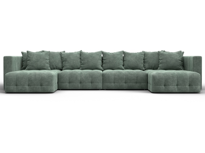 Диван П-образный Лига-052 НПБ Лонг, Велюр, BRUT 08 зеленый