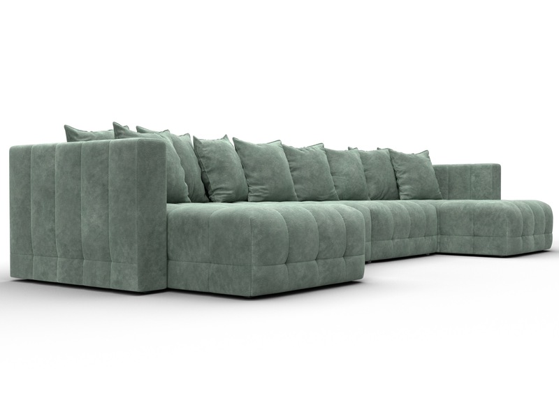Диван П-образный Лига-052 НПБ Лонг, Велюр, BRUT 08 зеленый