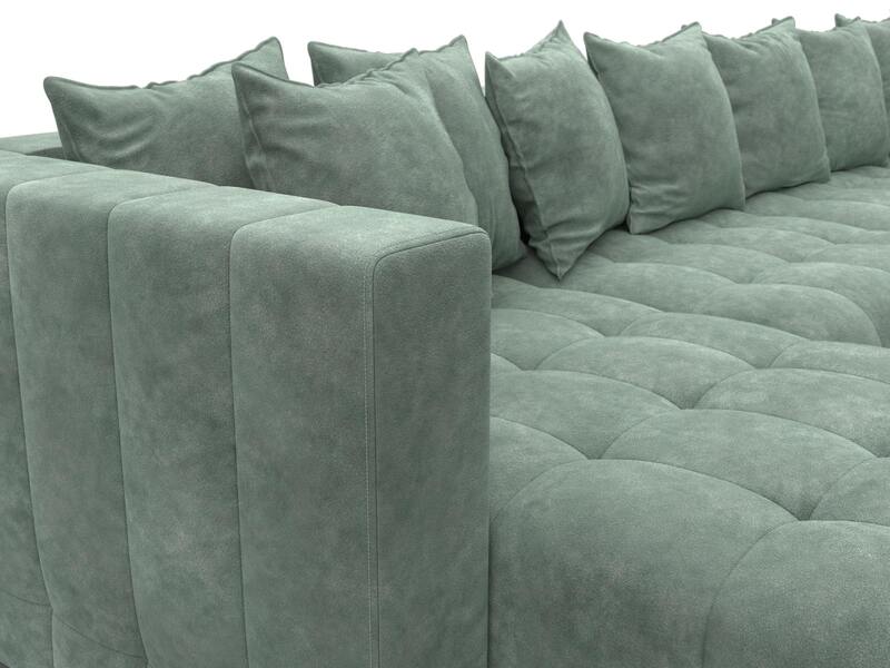 Диван П-образный Лига-052 НПБ Лонг, Велюр, BRUT 08 зеленый