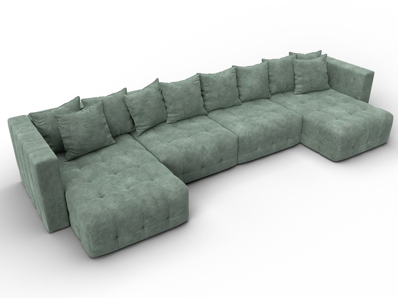 Диван П-образный Лига-052 НПБ Лонг, Велюр, BRUT 08 зеленый