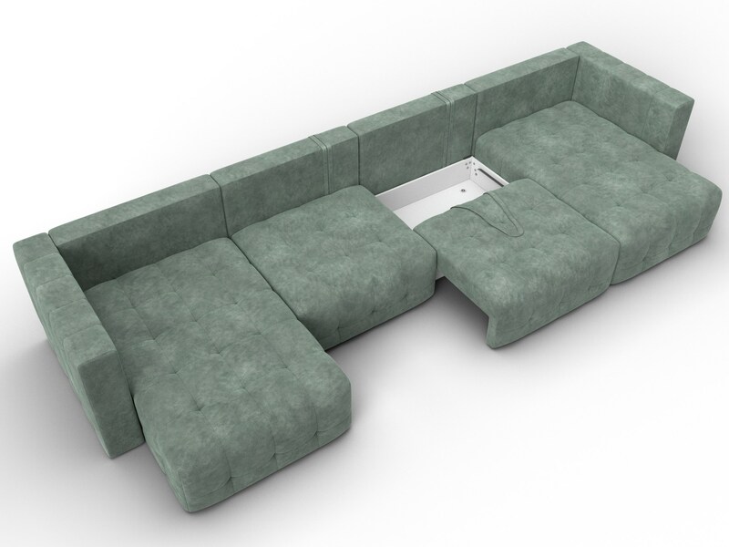 Диван П-образный Лига-052 НПБ Лонг, Велюр, BRUT 08 зеленый