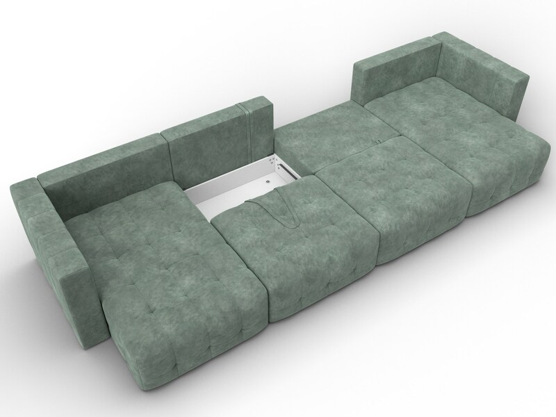 Диван П-образный Лига-052 НПБ Лонг, Велюр, BRUT 08 зеленый