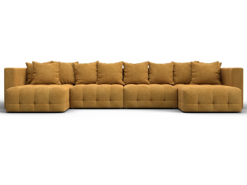 Диван П-образный Лига-052 НПБ Лонг, Велюр, BRUT 10 желтый