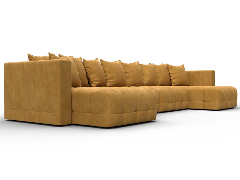 Диван П-образный Лига-052 НПБ Лонг, Велюр, BRUT 10 желтый