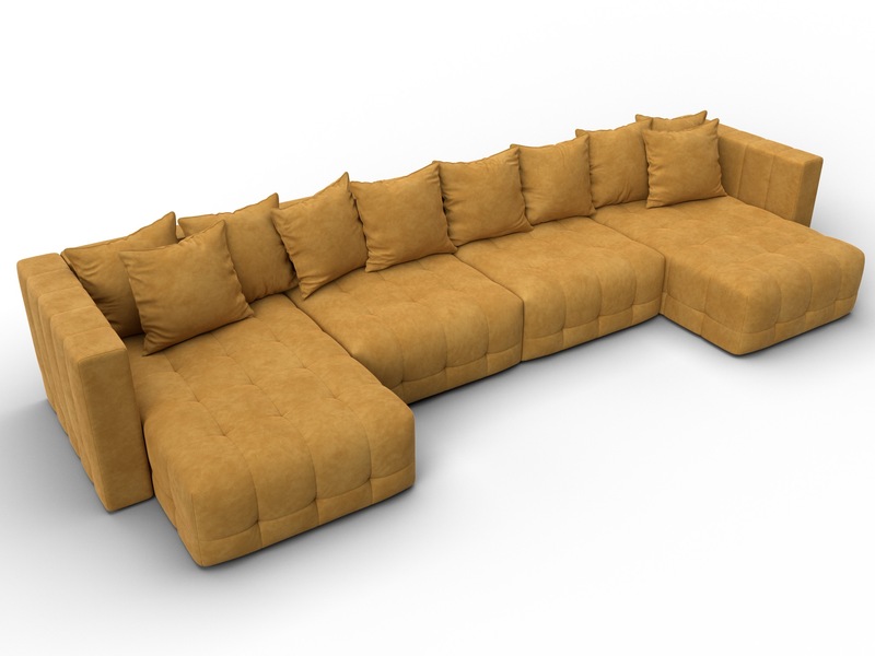 Диван П-образный Лига-052 НПБ Лонг, Велюр, BRUT 10 желтый