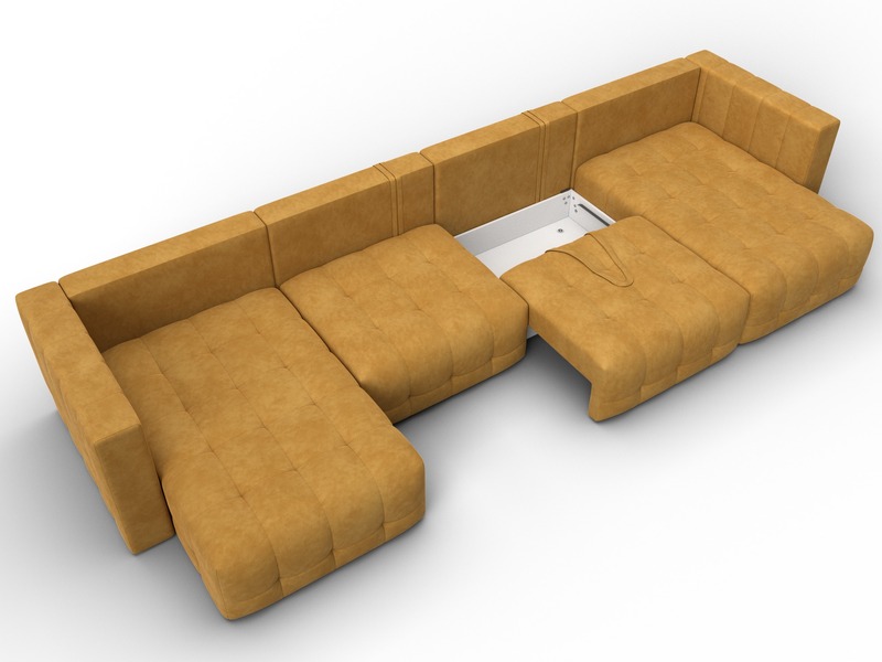 Диван П-образный Лига-052 НПБ Лонг, Велюр, BRUT 10 желтый