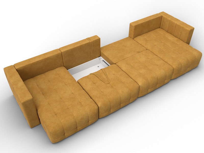Диван П-образный Лига-052 НПБ Лонг, Велюр, BRUT 10 желтый