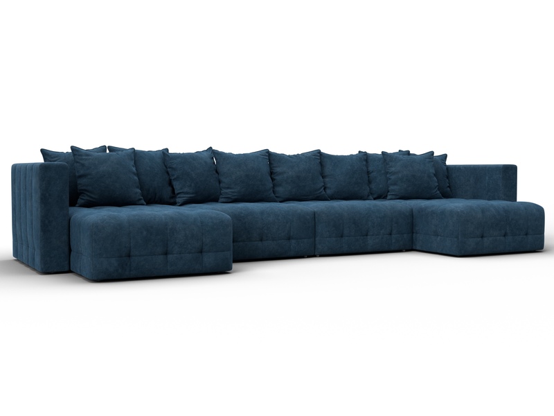 Диван П-образный Лига-052 НПБ Лонг, Велюр, BRUT 11 синий