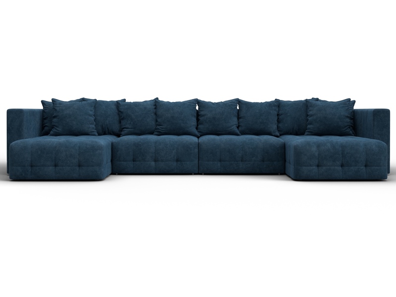 Диван П-образный Лига-052 НПБ Лонг, Велюр, BRUT 11 синий