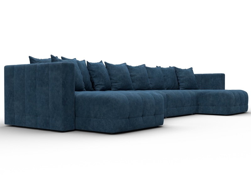 Диван П-образный Лига-052 НПБ Лонг, Велюр, BRUT 11 синий