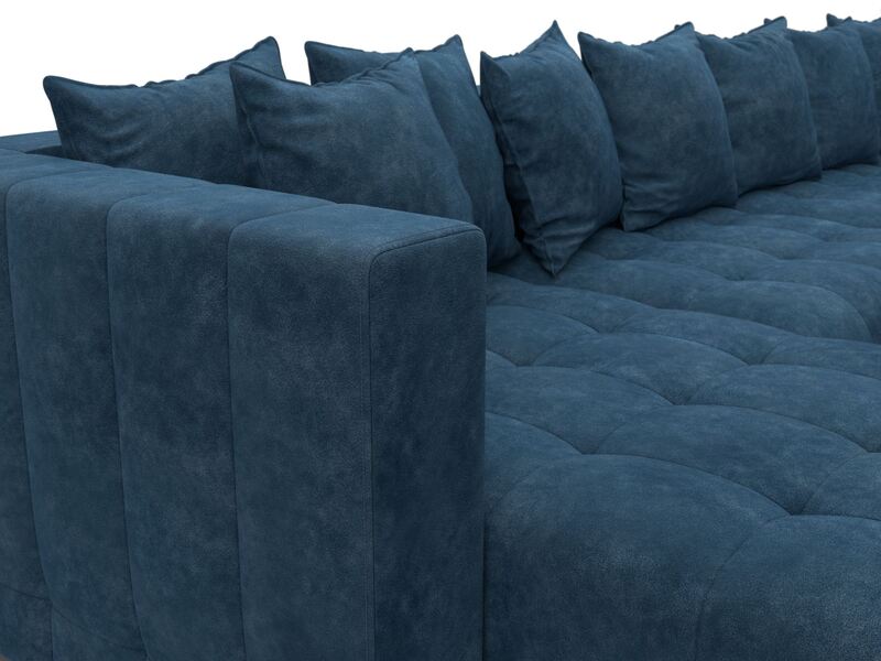 Диван П-образный Лига-052 НПБ Лонг, Велюр, BRUT 11 синий
