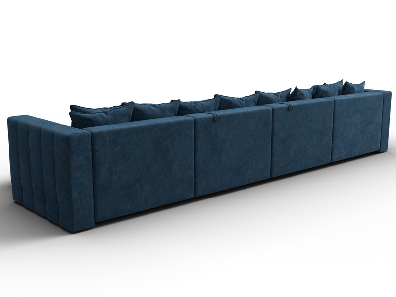 Диван П-образный Лига-052 НПБ Лонг, Велюр, BRUT 11 синий