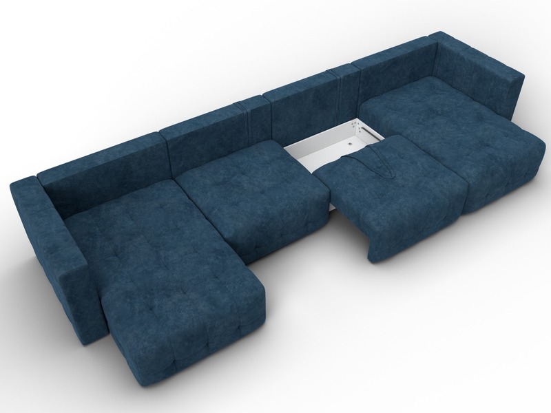 Диван П-образный Лига-052 НПБ Лонг, Велюр, BRUT 11 синий