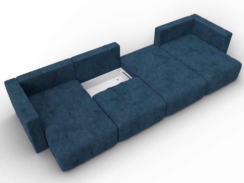 Диван П-образный Лига-052 НПБ Лонг, Велюр, BRUT 11 синий