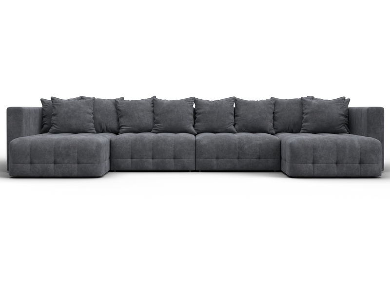 Диван П-образный Лига-052 НПБ Лонг, Велюр, BRUT 16 темно-серый