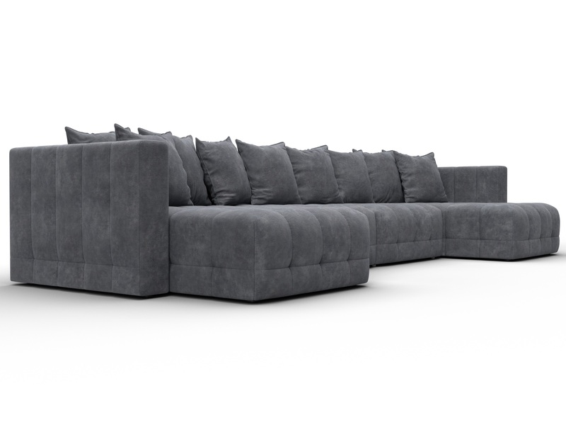 Диван П-образный Лига-052 НПБ Лонг, Велюр, BRUT 16 темно-серый