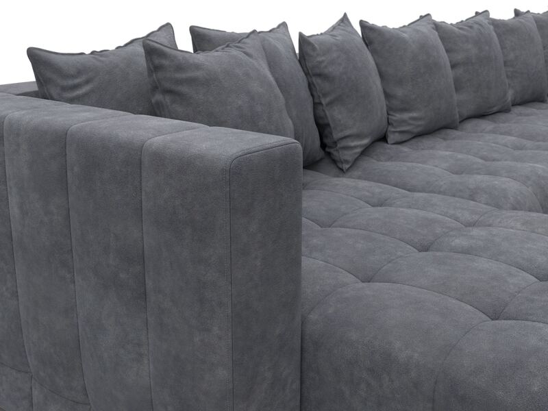 Диван П-образный Лига-052 НПБ Лонг, Велюр, BRUT 16 темно-серый