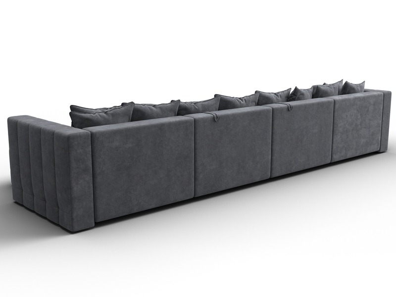 Диван П-образный Лига-052 НПБ Лонг, Велюр, BRUT 16 темно-серый